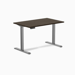 Desky Single Sit Stand Desk, Dark Bamboo desktop, Space Gray frame