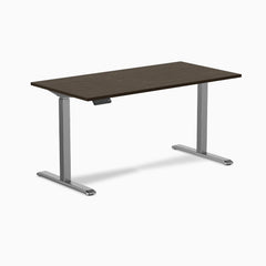 Desky Single Sit Stand Desk, Dark Bamboo desktop, Space Gray frame
