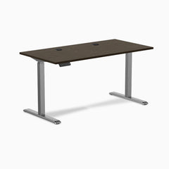 Desky Single Sit Stand Desk, Dark Bamboo desktop, Space Gray frame