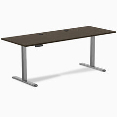 Desky Single Sit Stand Desk, Dark Bamboo desktop, Space Gray frame