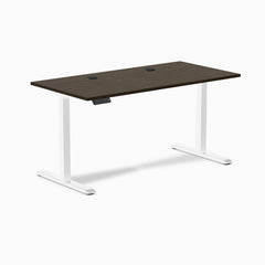 Desky Single Sit Stand Desk, Dark Bamboo desktop, White frame
