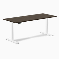 Desky Single Sit Stand Desk, Dark Bamboo desktop, White frame