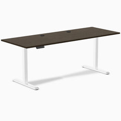 Desky Single Sit Stand Desk, Dark Bamboo desktop, White frame