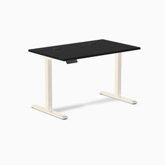 Desky Single Sit Stand Desk, Black desktop, Wheat frame