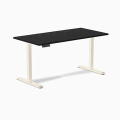 Desky Single Sit Stand Gaming Desk, Black desktop, Wheat frame