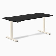 Desky Single Sit Stand Gaming Desk, Black desktop, Wheat frame