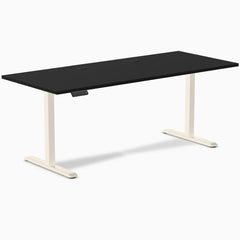 Desky Single Sit Stand Desk, Black desktop, Wheat frame