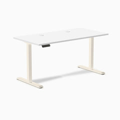Desky Single Sit Stand Gaming Desk, White desktop, Wheat frame