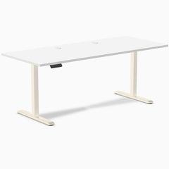 Desky Single Sit Stand Gaming Desk, White desktop, Wheat frame