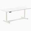 Desky Single Sit Stand Desk, White desktop, Wheat frame