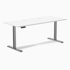 Desky Single Sit Stand Gaming Desk, White desktop, Space Gray frame