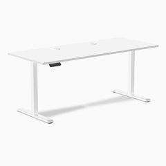 Desky Single Sit Stand Desk, White desktop, White frame