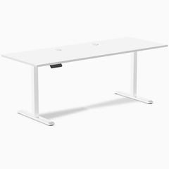 Desky Single Sit Stand Desk, White desktop, White frame