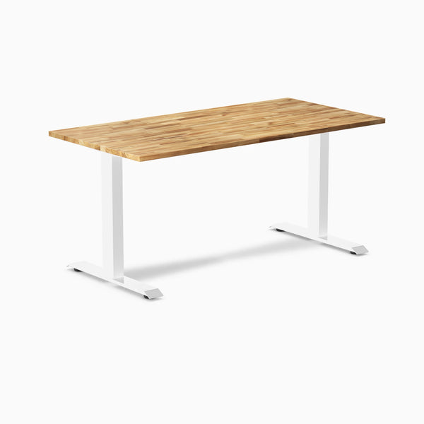 Desky Zero Hardwood Office Desk, Acacia desktop, White frame