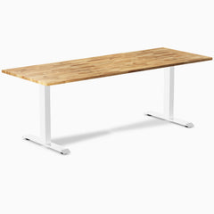 Desky Zero Hardwood Office Desk, Acacia desktop, White frame