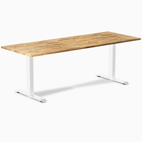Desky Zero Hardwood Office Desk, Acacia desktop, White frame