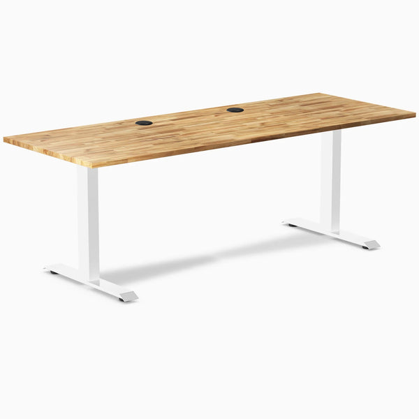 Desky Zero Hardwood Office Desk, Acacia desktop, White frame