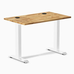 Desky Zero Mini Hardwood Office Desk, Acacia desktop, White frame