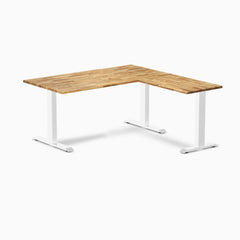 Desky Zero Hardwood L-Shape Office Desk, Acacia desktop, White frame