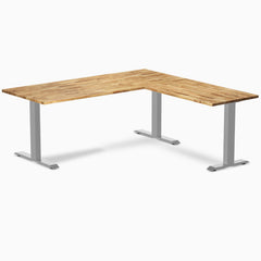 Desky Zero Hardwood L-Shape Office Desk, Acacia desktop, Gray frame
