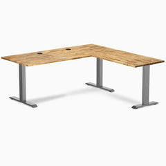 Desky Zero Hardwood L-Shape Office Desk, Acacia desktop, Space Gray frame