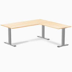 Desky Zero Hardwood L-Shape Office Desk, Maple desktop, Gray frame