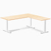 Desky Zero Hardwood L-Shape Office Desk, Maple desktop, White frame