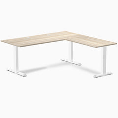 Desky Zero Laminate L-Shape Office Desk, Classic Oak desktop, White frame