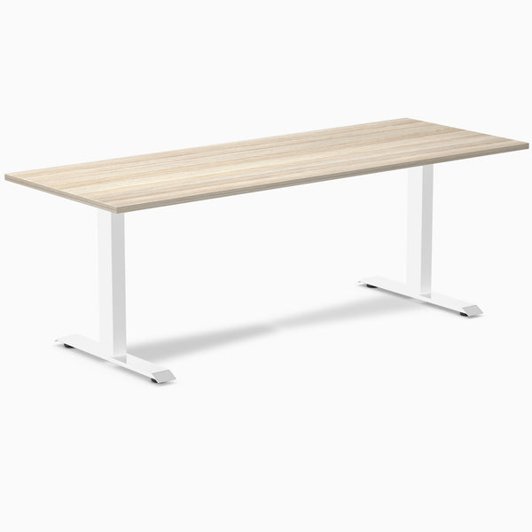 Desky Zero Laminate Office Desk, Classic Oak desktop, White frame