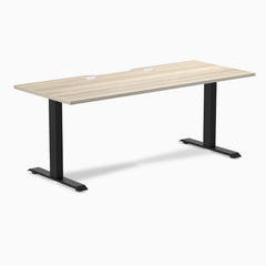Desky Zero Scalloped Laminate Office Desk, Classic Oak desktop, Matte Black frame