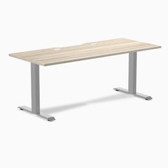 Desky Zero Scalloped Laminate Office Desk, Classic Oak desktop, Gray frame