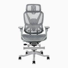 Contourra ergonomic office chair in light grey with foot rest