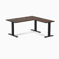 Desky Zero Rubberwood L-Shape Office Desk, Dark Walnut desktop, Matte Black frame