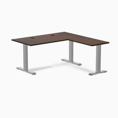 Desky Zero Rubberwood L-Shape Office Desk, Dark Walnut desktop, Gray frame