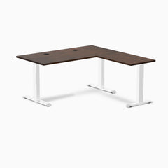 Desky Zero Rubberwood L-Shape Office Desk, Dark Walnut desktop, White frame