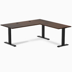 Desky Zero Rubberwood L-Shape Office Desk, Dark Walnut desktop, Matte Black frame