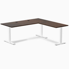 Desky Zero Rubberwood L-Shape Office Desk, Dark Walnut desktop, White frame
