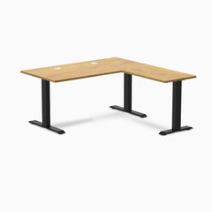 Desky Zero Rubberwood L-Shape Office Desk, Light Oak desktop, Matte Black frame