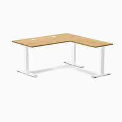 Desky Zero Rubberwood L-Shape Office Desk, Light Oak desktop, White frame