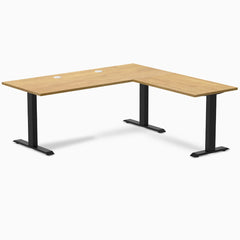 Desky Zero Rubberwood L-Shape Office Desk, Light Oak desktop, Matte Black frame