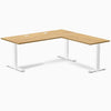 Desky Zero Rubberwood L-Shape Office Desk, Light Oak desktop, White frame