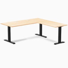 Desky Zero Hardwood L-Shape Office Desk, Maple desktop, Matte Black frame