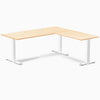 Desky Zero Hardwood L-Shape Office Desk, Maple desktop, White frame