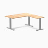 Desky Zero Rubberwood L-Shape Office Desk, Natural Timber desktop, Gray frame