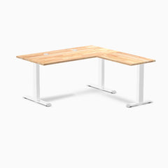 Desky Zero Rubberwood L-Shape Office Desk, Natural Timber desktop, White frame
