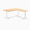 Desky Zero Rubberwood L-Shape Office Desk, Natural Timber desktop, White frame