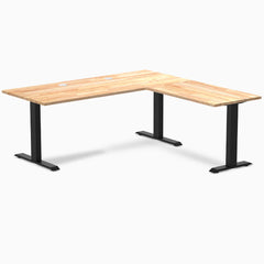 Desky Zero Rubberwood L-Shape Office Desk, Natural Timber desktop, Matte Black frame