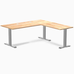 Desky Zero Rubberwood L-Shape Office Desk, Natural Timber desktop, Gray frame