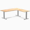 Desky Zero Rubberwood L-Shape Office Desk, Natural Timber desktop, Gray frame