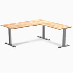 Desky Zero Rubberwood L-Shape Office Desk, Natural Timber desktop, Space Gray frame